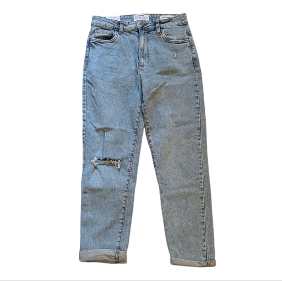 Cotton On Denim - CottonOn High-Rise Mom Jeans Stretchy Distressed Tapered Leg - Size 6 US Women